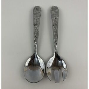 Lenox Metal Butterfly Floral Salad Fork & Spoon Serving Set Silver Toned